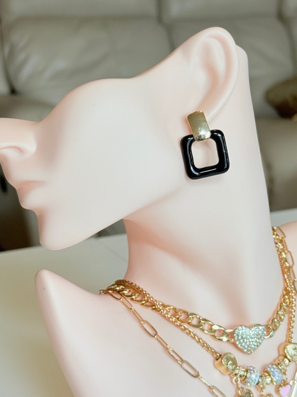 Gold and Black Geometric Drop Earrings